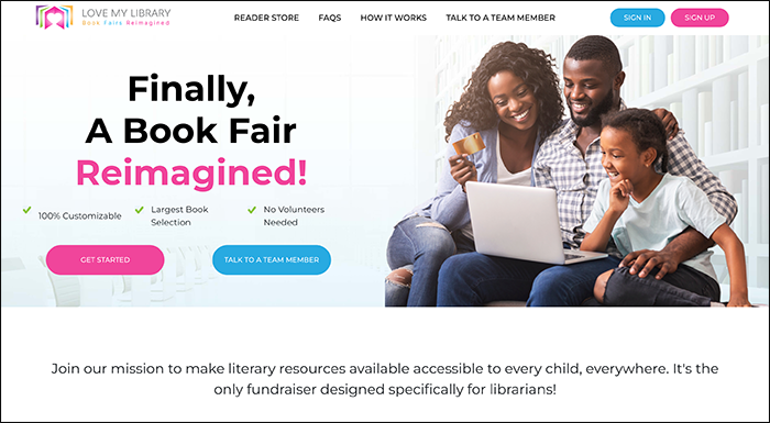 A screenshot of Love My Library's website, which explains how this type of online school fundraiser works.